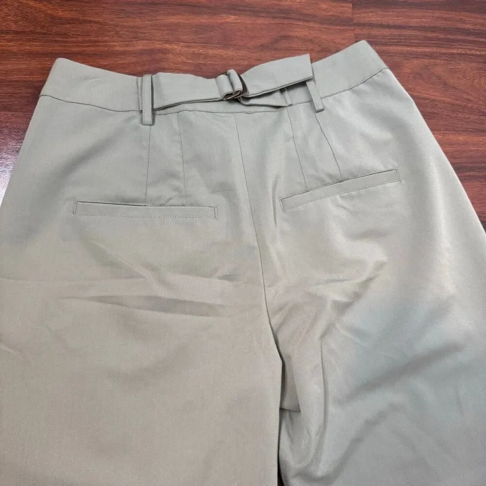 Free People Pleated Wide Zoey Tapered Trouser Pant in Moss Green Women’s Size 6